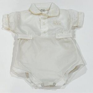 Vintage 1950s Nuday Creations Boy Baby Size OO Outfit White Christening Tan Trim